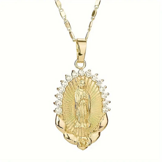 Gold Virgin Mary Necklace - Rose Style